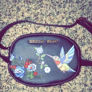 NWOT Black Leather Embroidered Detail Fanny pack
